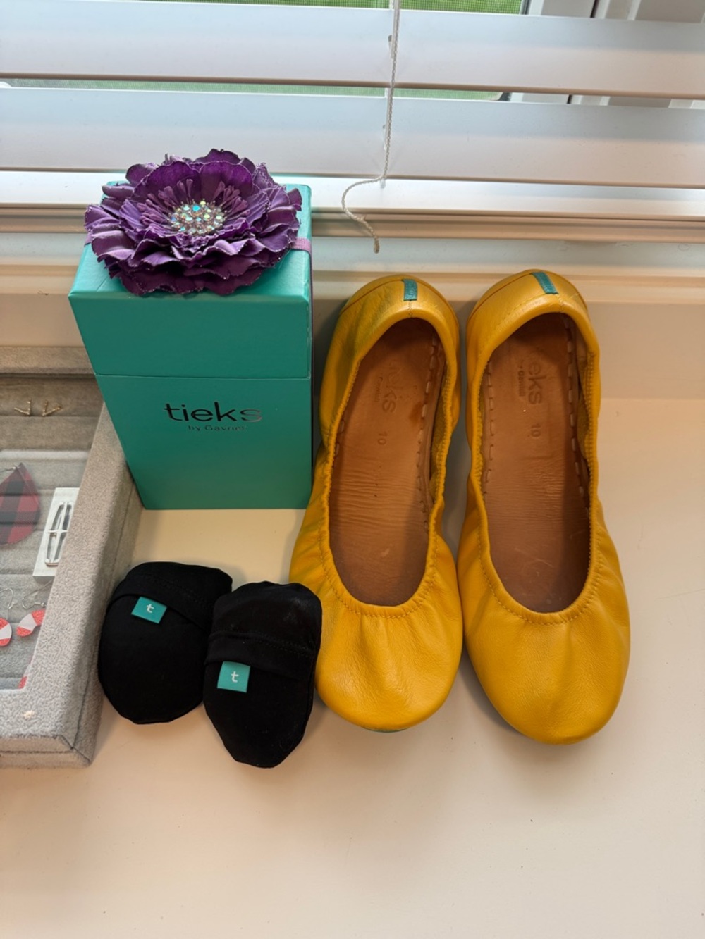 Tieks Yellow Leather Foldable Ballet Flats with Black Travel Soles